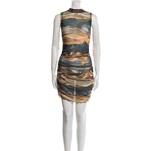 Farm Rio Printed Ruched Mesh Mini Dress Size: XS - Picture 1 of 3